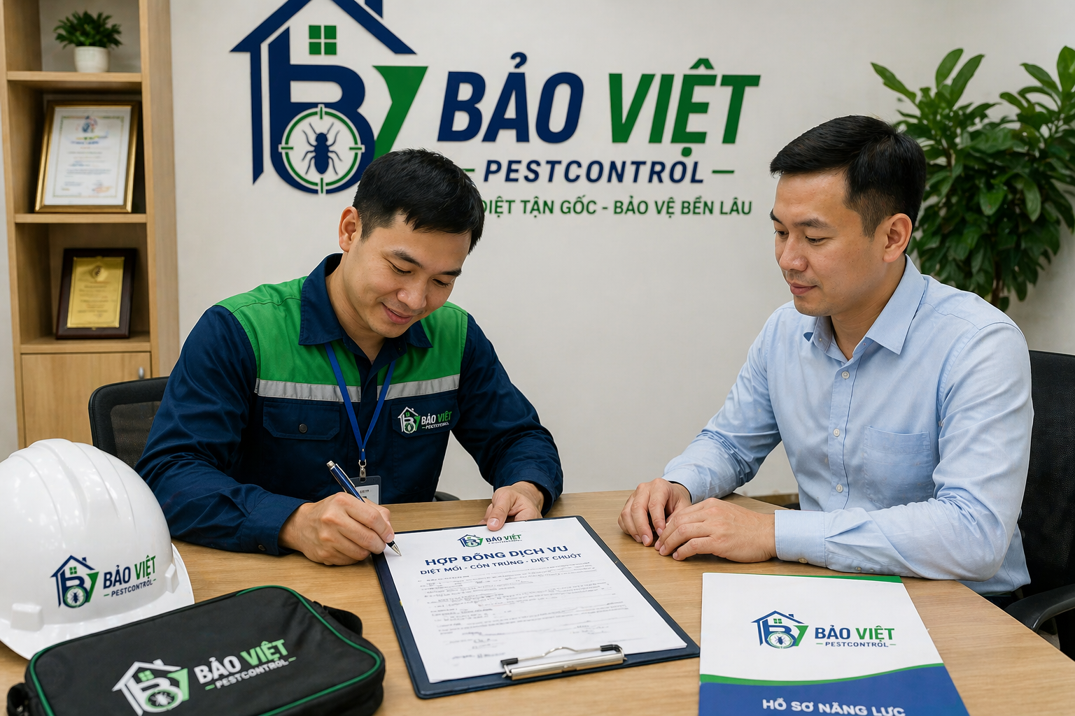 Nhân viên diệt mối Bảo Việt Pestcontrol đang thi công thực tế